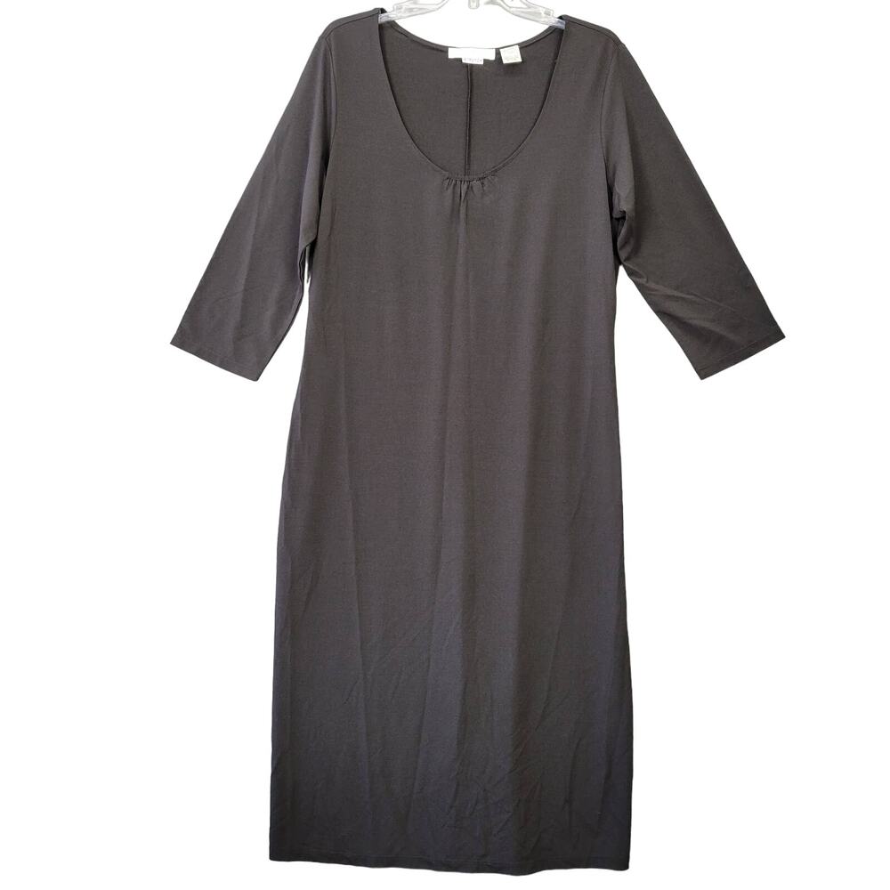 Pursuits Black Midi Dress Stretch Classic Solid Short Sleeve Shift  Women Size L